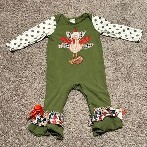 Festive Green Turkey Print Baby One Piece| 12-18 month